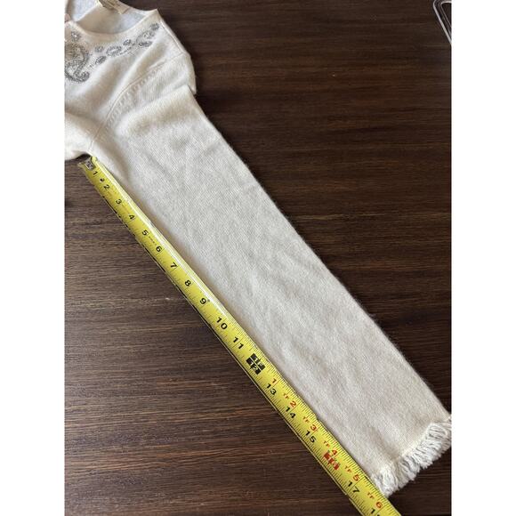 100% Cashmere Cardigan Sweater Womens Small Ivory Beaded Crystal Button - Picture 9 of 9